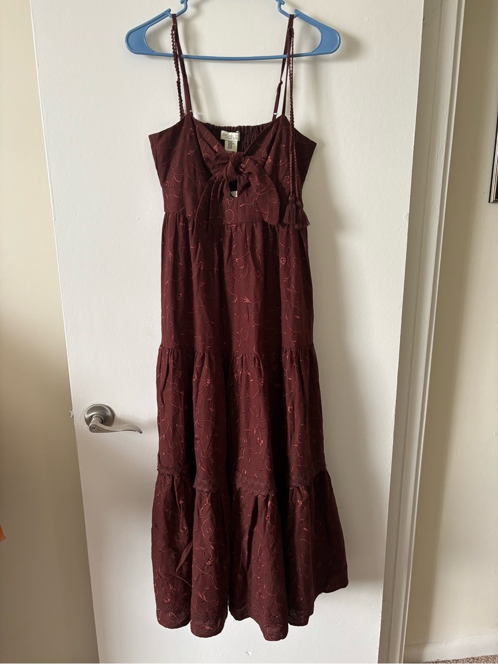 Rachel Zoe Burgundy High-Low Tiered Midi Dress